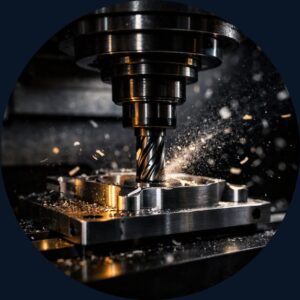 CNC milling machine cutting an aluminum part