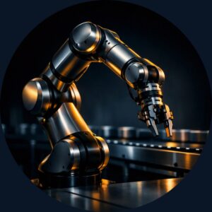 Industrial robotic arm working at an automated production cell